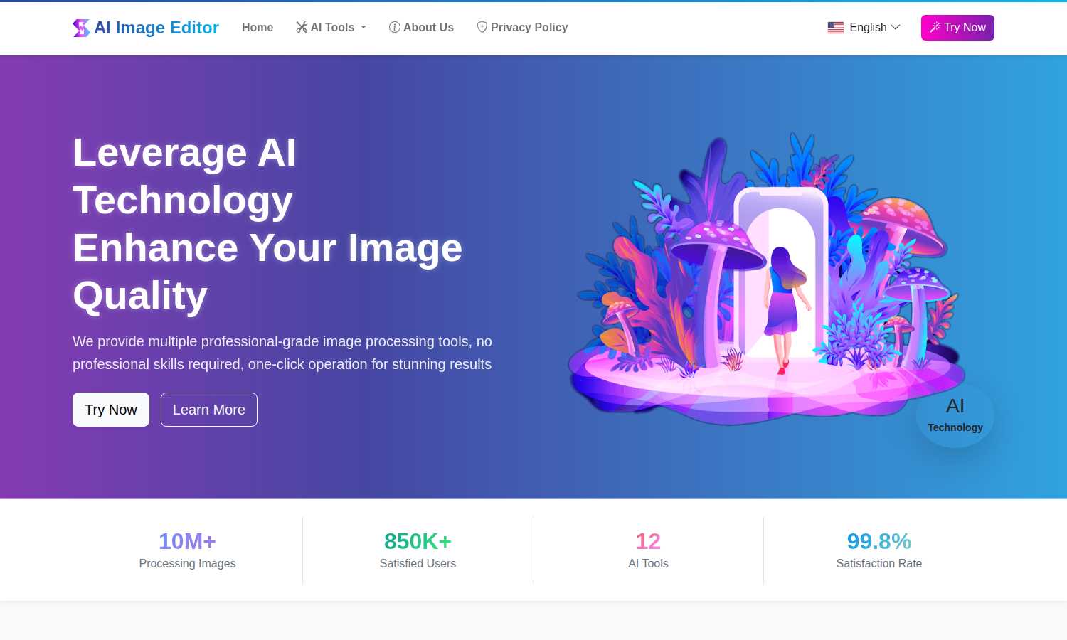 AI Image Editor application interface and features