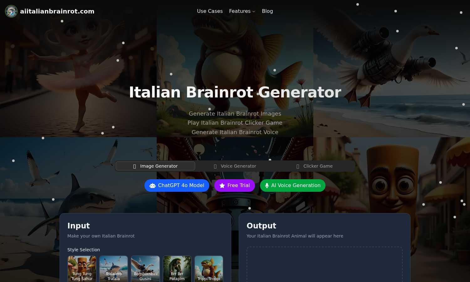 Italian Brainrot application interface and features