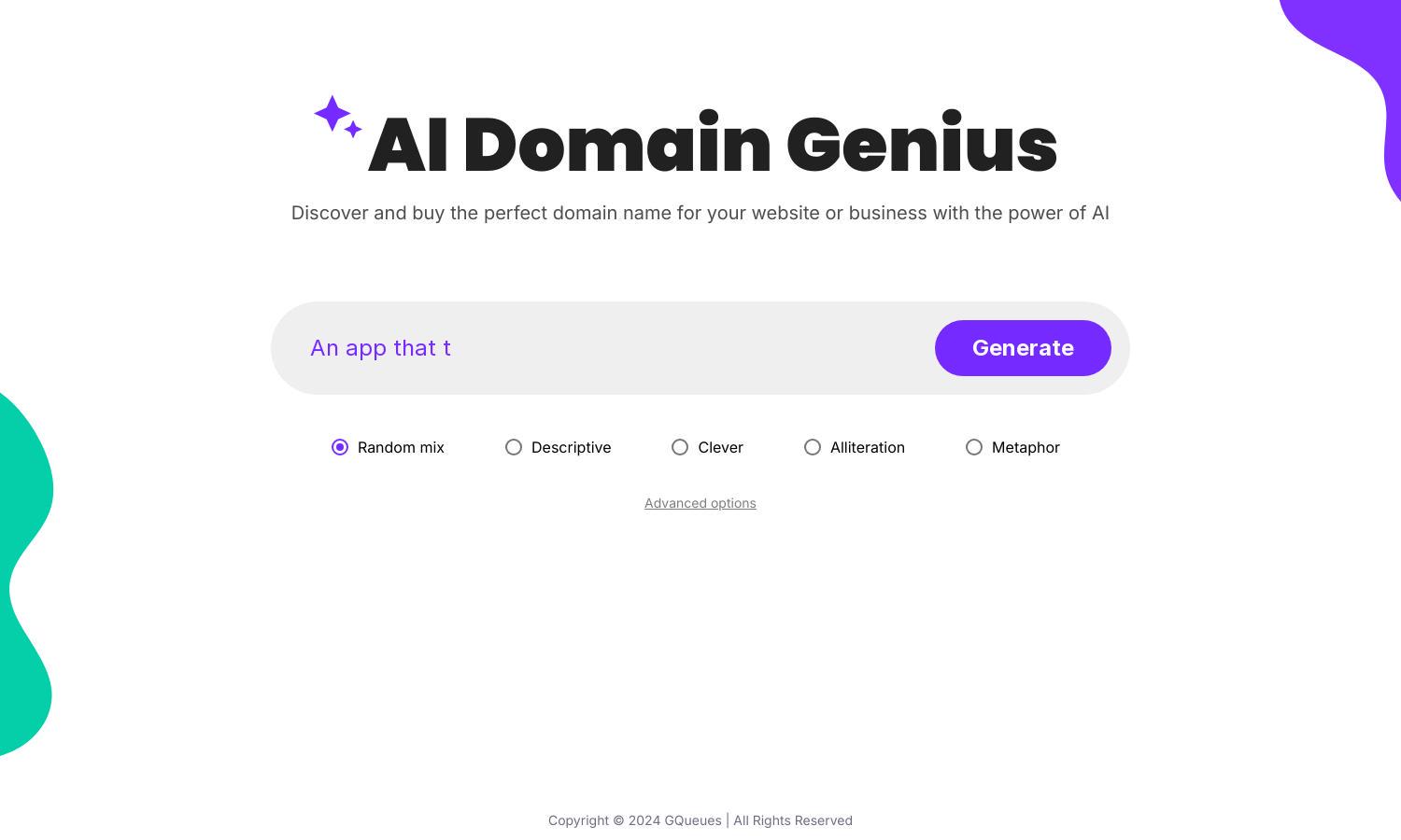 AI Domain Genius Website