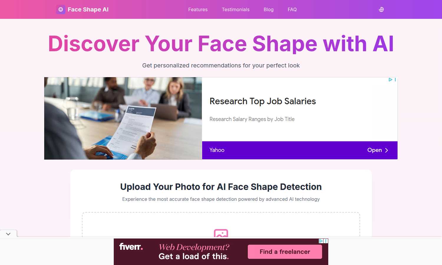 Face Shape Detector application interface and features